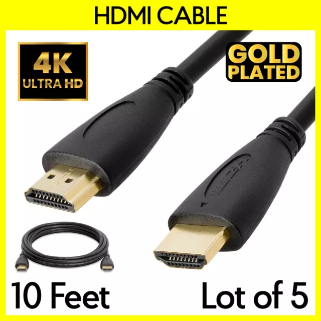 5x Cable HDMI 10 pies 30AWG Cable macho a macho para monitor Bluray HDTV 3D 4K 1080p