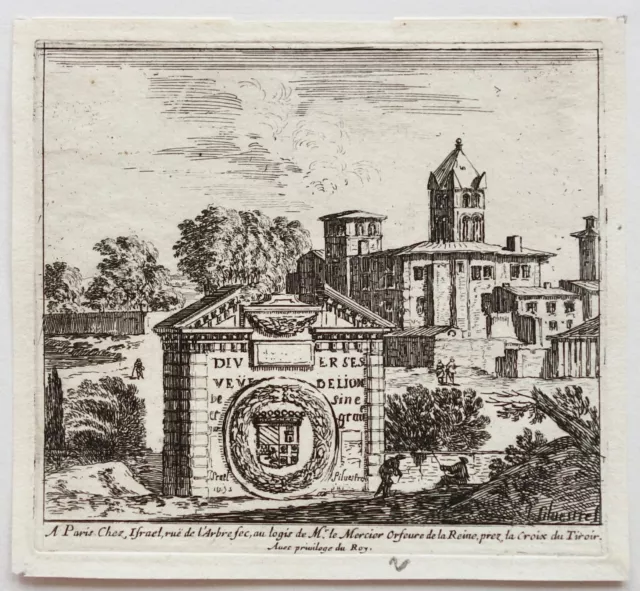 Israël Silvestre, frontispice de "Diverses vues de Lyon", abbaye d'Esnay, XVIIe