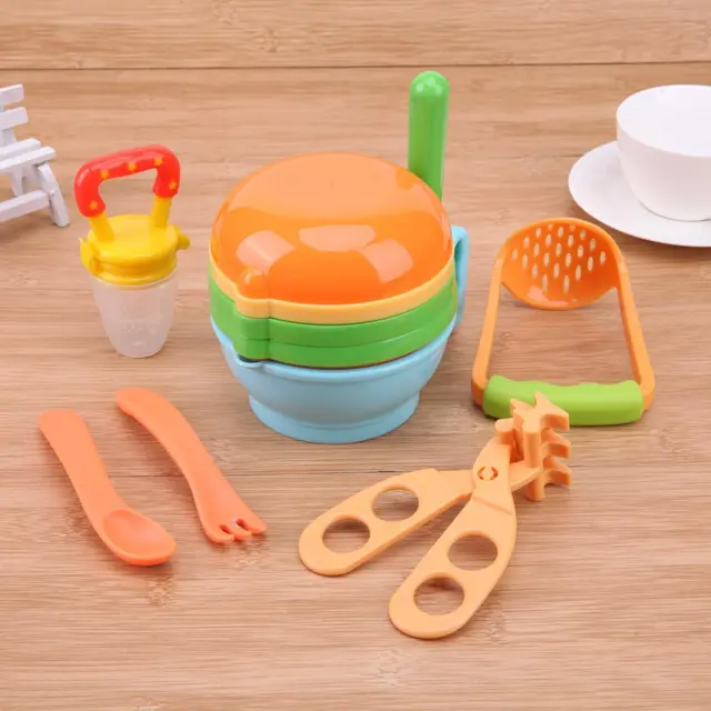 T0# 12pcs/Set Baby Food Grinding Bowl Supplement Scissors Spoon Fruit Processor