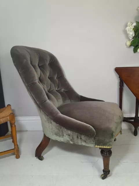 Holland & Sons Antique Slipper Chair Stamped Original Castors Library Reading