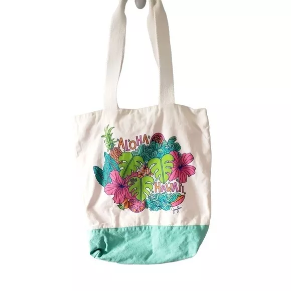 Jana Lam Hawaii Aloha Canvas Tote Hibiscus Print