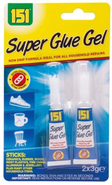 151 Superglue Gel 2 Pack Extra Strong Non Drip Adhesive Glue 2 x 3g, Super Glue