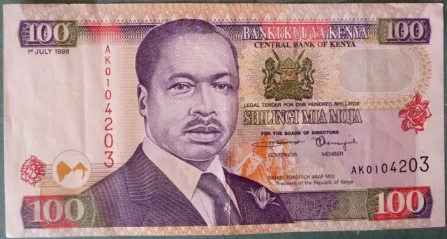 KENYA 100 SHILLINGI NOTE ISSUED 01.07. 1998, P37 b, DANIEL ARAP MOI