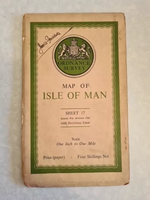 Vintage Ordnance Survey One Inch Map Isle of Man Sheet 17 1940 2nd War Revision