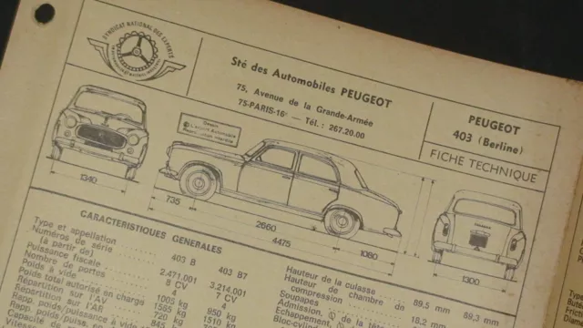 NEW !! Fiche Technique Expert Automobile : Sté PEUGEOT : Peugeot 403 ( Berline )