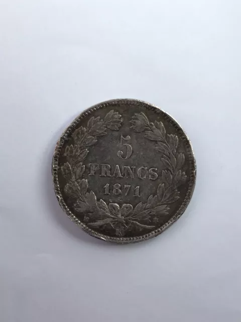 5 Francs Argent - Cérès - 1871 K - Bordeaux - Rare - Très Belle Monnaie