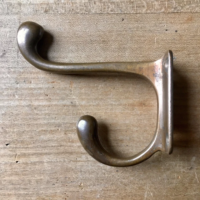 Antique Brass Double Coat Hook Victorian Original Reclaimed Vintage Old c.1900’s