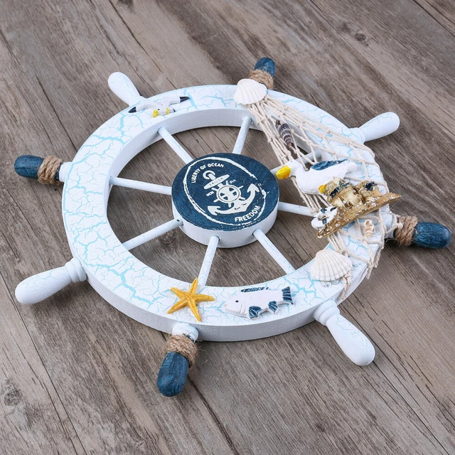 Roue De Bateau En Bois 91,4 Cm (36") - Décor Nautique Vintage Blanc Délavé - Décoration Murale Salon, Bureau, Restaurant - 13