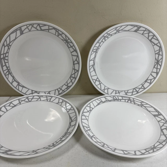 4PC CORELLE GRAY MARBLE LINES Dinner Plates White Plate