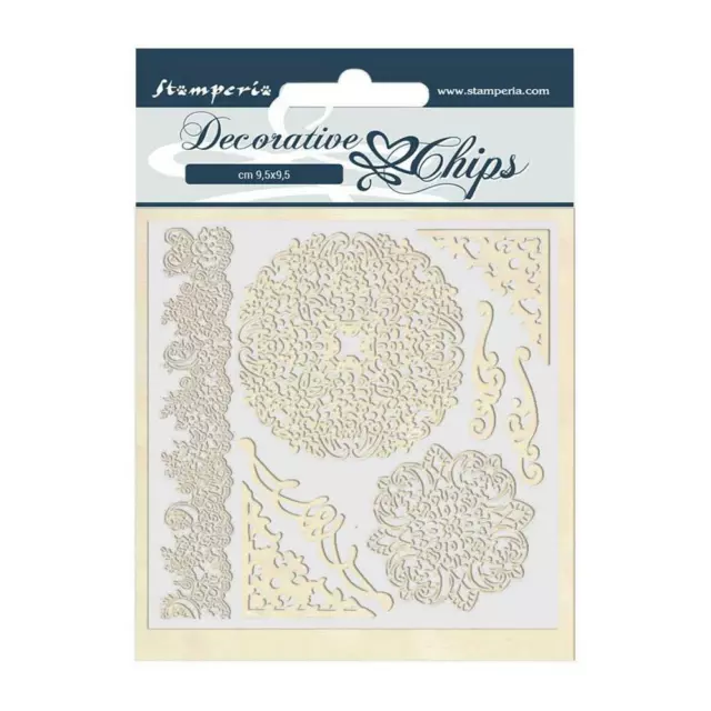 Stamperia Decorative Chips - Passion - Laces & Corners, SCB43 WAS $3.60