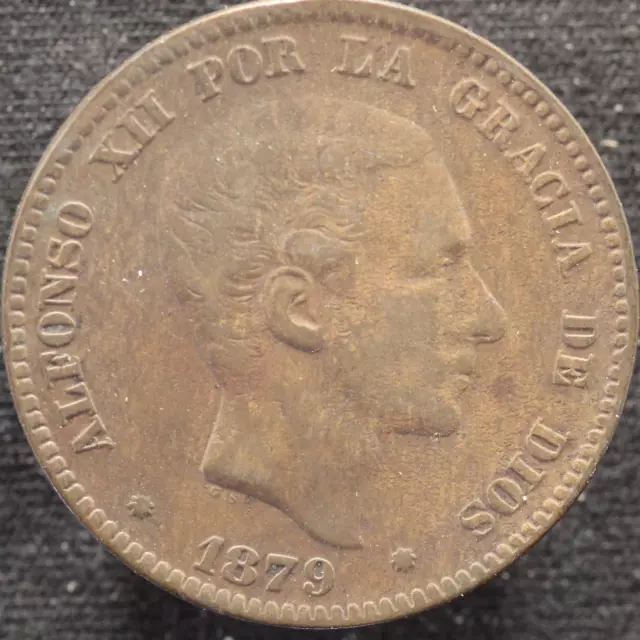 1879 Spain 10  Centimos coin - XF - KM#675 (F347)