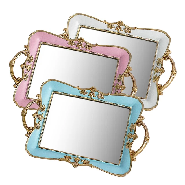 Plateau Miroir Vintage Avec Cadre Métal - Organisateur Bijoux/Maquillage - Décoration Murale Salle De Bain Ou Coiffeuse