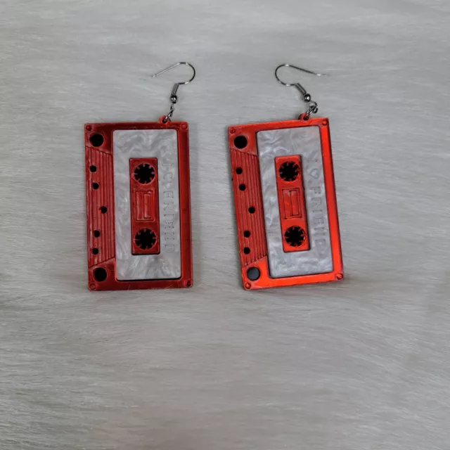 Retro Cassette Tape Red Earrings