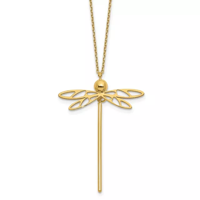 Real 14K Yellow Gold Polished Dragonfly w/2 in ext. Necklace; 16 inch