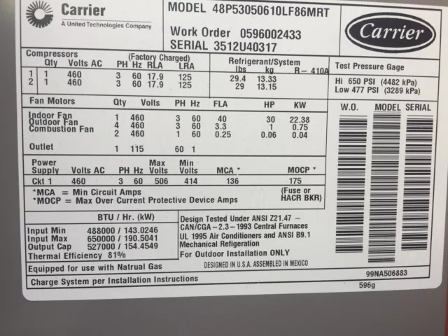 Carrier Rooftop Heating Air Conditioning unit 48P HVAC Packaged Unit