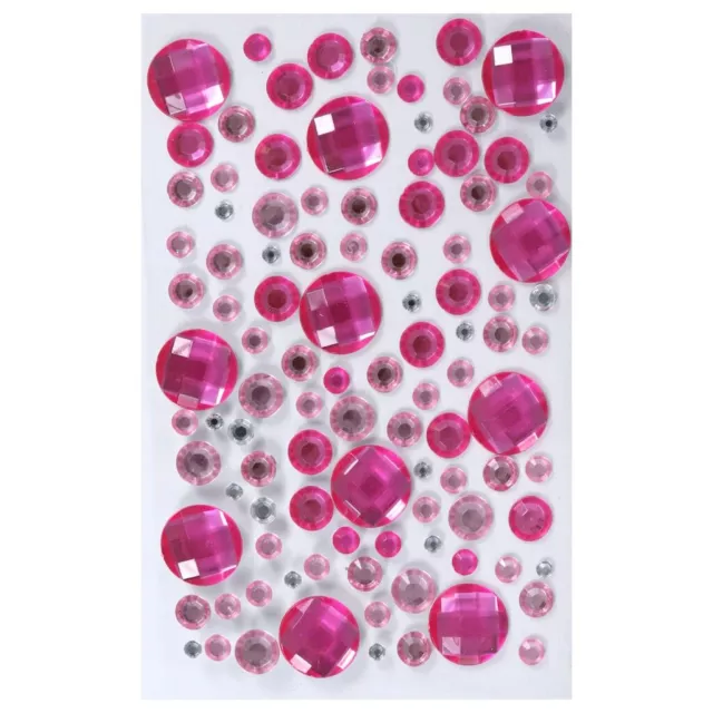 100 Pink & White Round Gemstone Stickers Embellishments Crafts Assorted Sizes