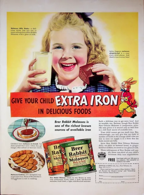 1941 Brer Rabbit Pure New Orleans Molasses Vintage 40s Print Ad Girl Milk Shake