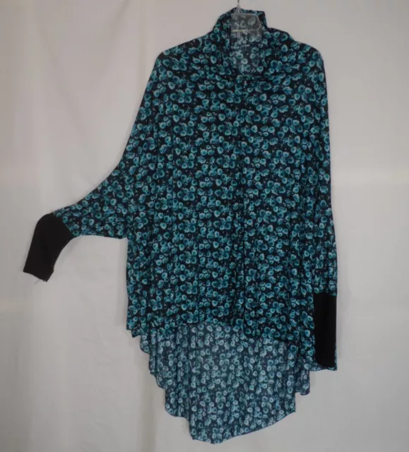 Green Black Jersey Knit Printed Large Khimar Hijab with Sleeves