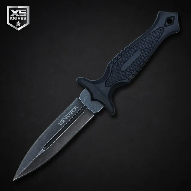 Stonewashed BLACK Tactical Fixed Blade DAGGER Hunting Knife Survival + Sheath 9"