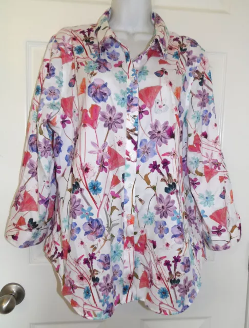 Excellent Crisp COLDWATER CREEK Multicolor Floral Print 3/4 Sleeve Blouse - 16