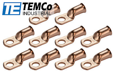 10 Lot 1/0 3/8" Hole Ring Terminal Lug Bare Copper Uninsulated AWG Gauge