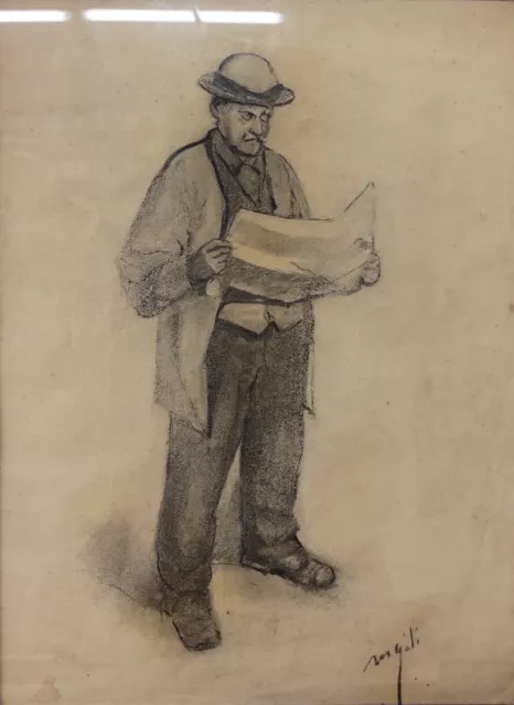 Disegno a carboncino su foglio spolvero - Ritratto, seconda metà XX secolo