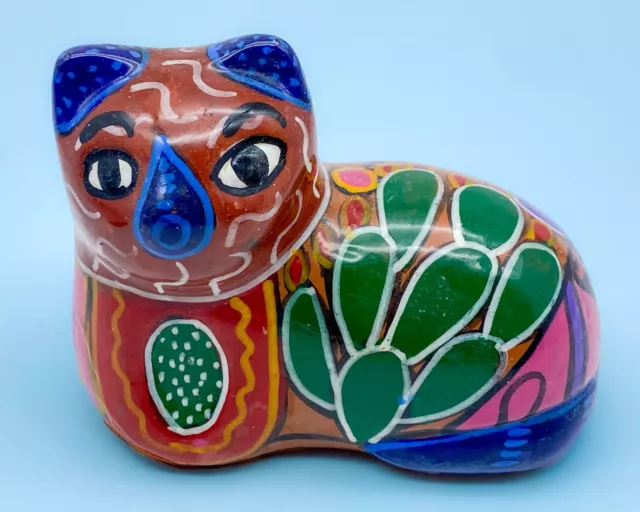 Mexican Talavera Folk Art Pottery Hand Painted Cat Figurine