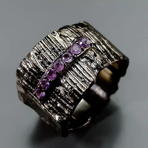 Handmade Natural Amethyst Ring 925 Sterling Silver Size 7.5 /R348564