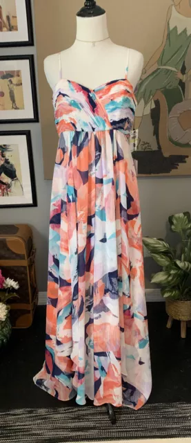 Laundry By Shelli Segal women’s multi color evening maxi lined dress size 4 NWT