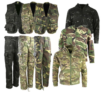 KOMBAT UK Bambini Esercito Mimetico Abbigliamento pantaloni giubbotto antiproiettile Felpa con cappuccio Junior
