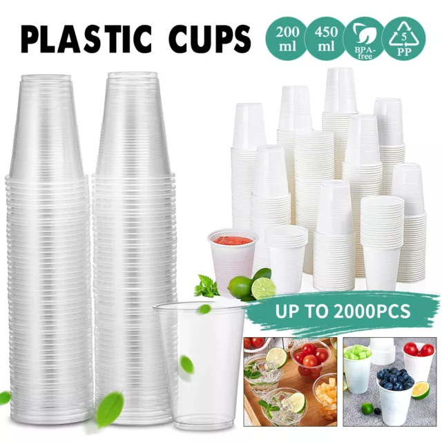 Disposable Plastic Cups White Clear Reusable Drinking Water Cup Party 200/450mL