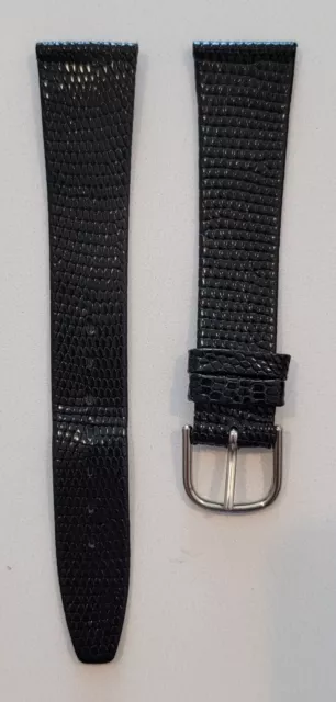 Accutron Bulova 17.5mm 18mm Black Lizard Watch Strap Band Silver Tone Buckle NOS