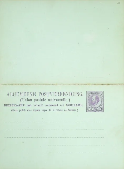 Suriname Ungebraucht 5c King William III Wpv Postal Stationery Karte Mit Antwort