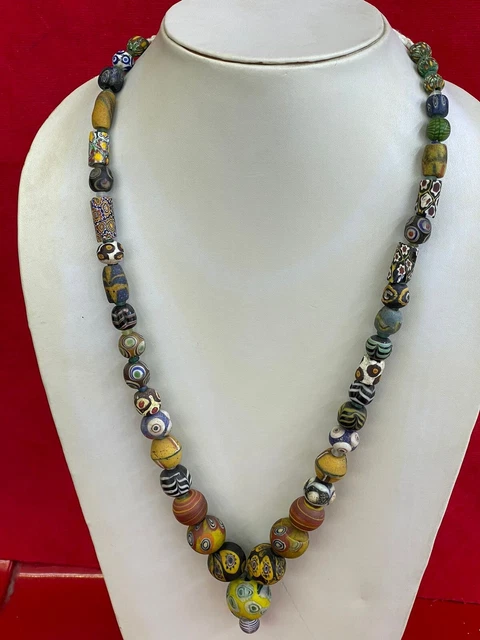 beautiful ancient old mosaic Gabri glass beads necklace 2