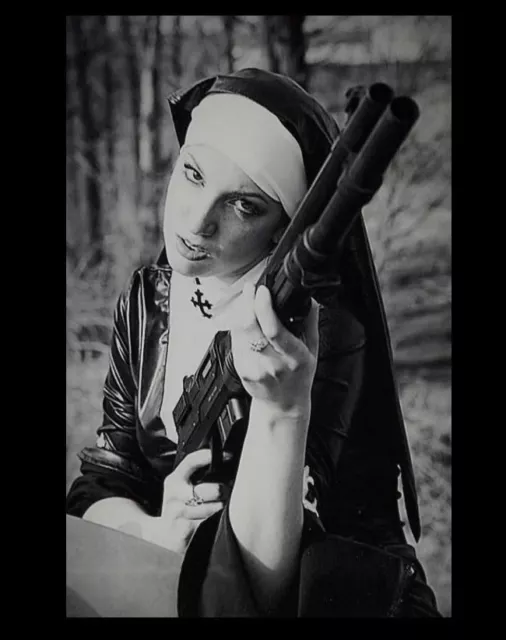 Vintage Nun With a Gun Sexy PHOTO Weird Naughty Hot Holding Scary Rifle