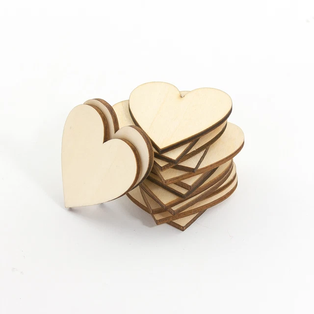 50 Stück Herz Holz Scheiben zur Dekoration Verzierungen Bearbeitung Handwerk