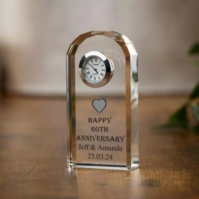 Personalised 60th Wedding Anniversary Crystal Glass Clock Gift UCK-6