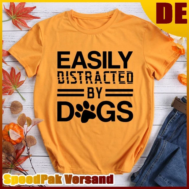 T-shirt divertente facilmente distratta dai cani - giallo senape-XXXL
