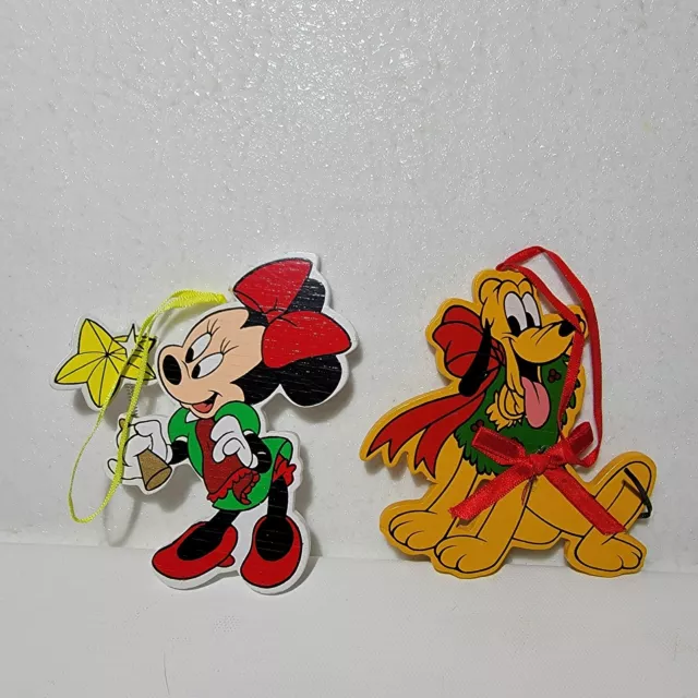 Rare Vintage Walt Disney Kurt Adler Minnie Mouse Pluto Christmas Wood Ornaments