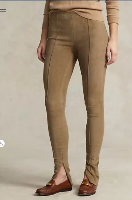 $998 Polo Ralph Lauren Womens RL Lamb Suede Taupe Leggings Skinny Pants SZ.M NWT