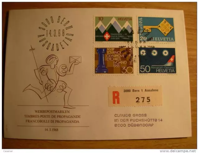 Schweiz Suisse Switzerland Registriert FDC 1968 Tournoi Échecs Lugano 1968