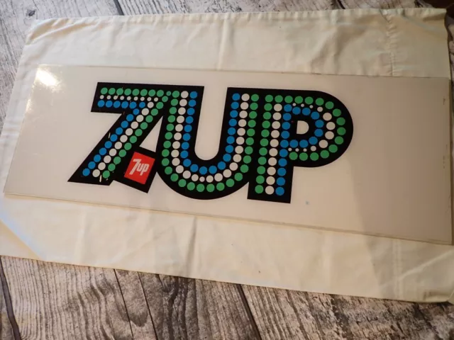 Vintage 70s 7Up Soda Plastic Advertising Sign Vending Machine Insert 31.5" X 11"