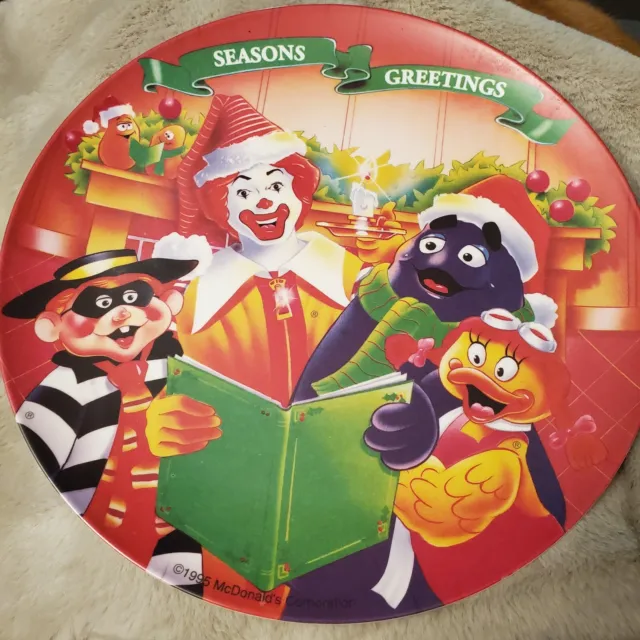 Vintage 1995 McDonald's Seasons Greetings 9" Plate PMC Ronald Grimmace Melamine