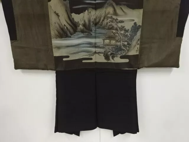 12812# JAPANESE KIMONO / ANTIQUE MENS HAORI / SCENERY IN THE PAST (lining)
