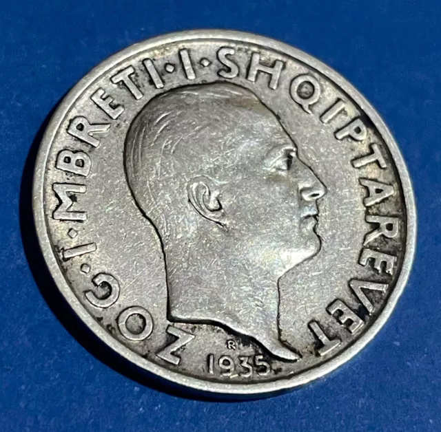 ALBANIA  1 Frang Ar  1935  Silver Coin  -  ZOG. I. KING OF THE ALBANIAN
