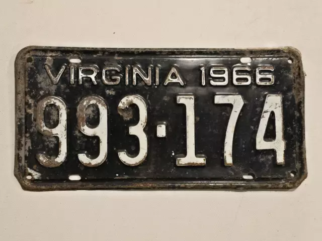 VIRGINIA-1966 License Plate #993-174 Retro Vintage-DECOR-MAN CAVE