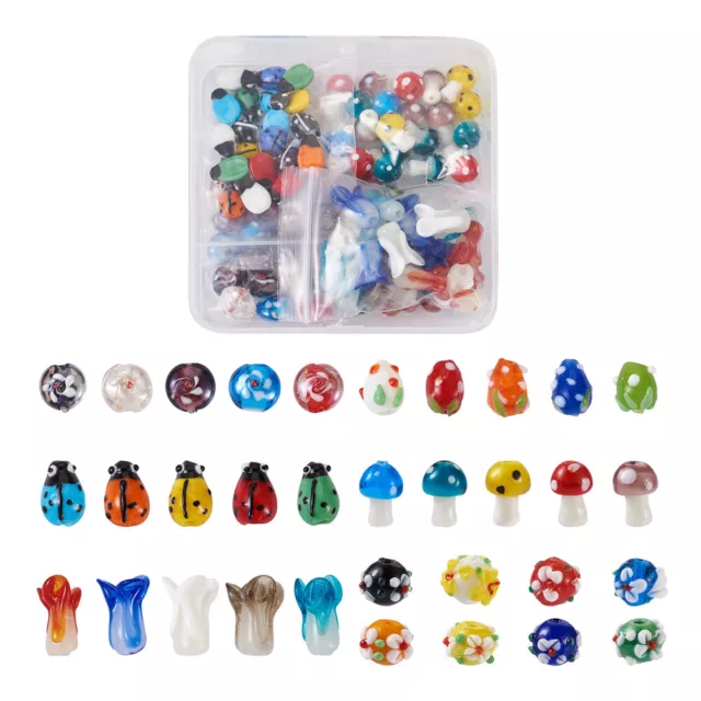 1Box Handmade Rondelle Flower Mushroom Ladybug Cabbage Glass Lampwork Beads