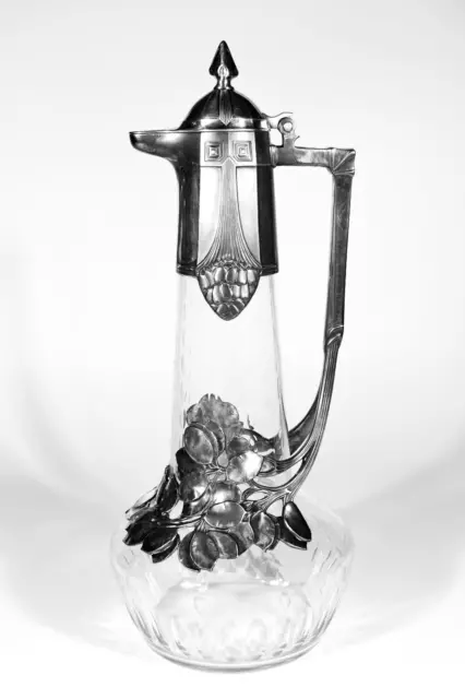 WMF Jugendstil Art Nouveau Glas Zinn Kanne ° Henkelkanne ° floraler Dekor