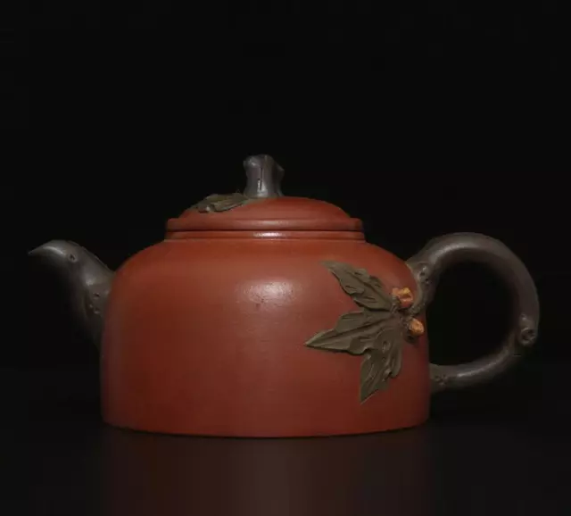 Jiang Rong Signed Old Chinese Handmade Yixing Zisha Teapot w/peach