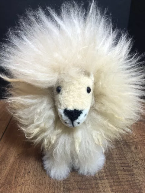 Alpaca Wool Fur Lion 9" Beige Soft Plush Stuffed Animal